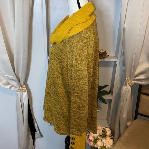 New York Laundry GUC XL Cowl Neck Button Detail Darker Mustard Yellow Sweater - Picture 10 of 14